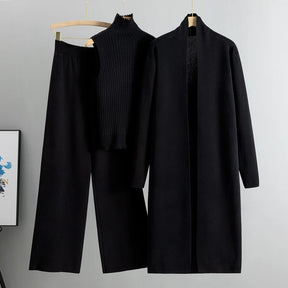 Spring & Autumn 3-Piece Women's Knitwear Set – Vintage-Inspired Lounge Outfit with Cardigan, Top & Pants