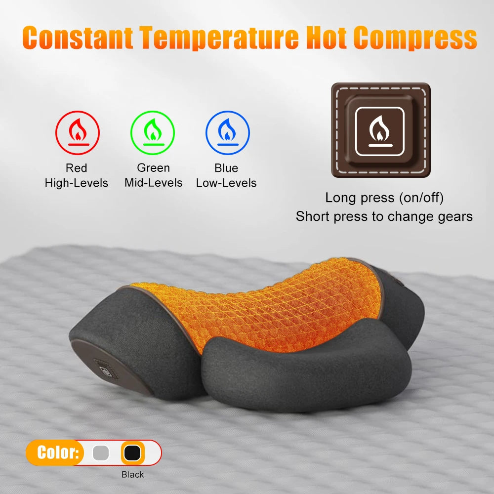 Travesseiro massageador elétrico de pescoço, compressa quente, massagem vibratória, travesseiro relaxante, suporte para coluna, travesseiro massageador