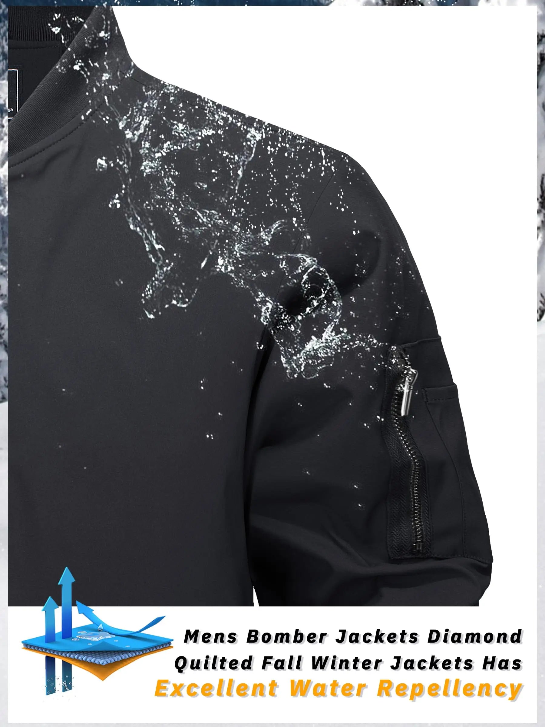 MIAMI TAC - Full Zip Quilted Bomber Jackets Mens Winter Padded Casual Jacket Outdoor Water Resistant Antifouling Coat Outwear Tops