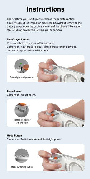 TELESIN ™ Phone Camera Shoot Hand Grip - Magnétique Portez avec télécommande pour iPhone et Android