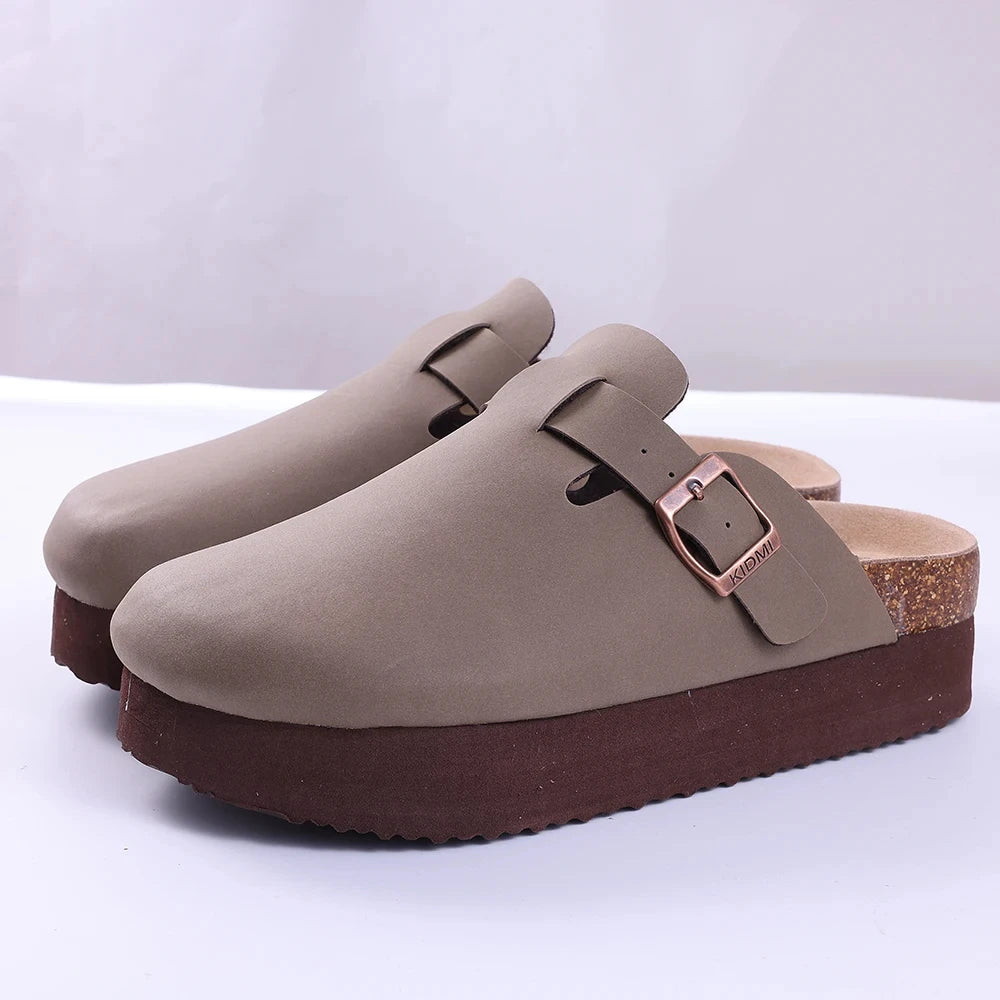Fashion Suede Platform Mules – Soft Cork Clogs with Arch Support for All-Day Comfort