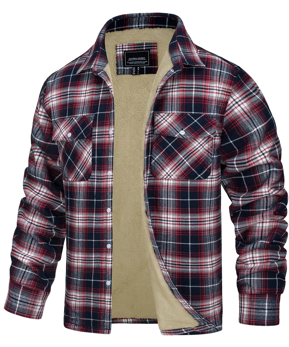 MIAMI TAC - Men’s Fleece Lined Flannel Jacket – Plaid Cotton Winter Coat