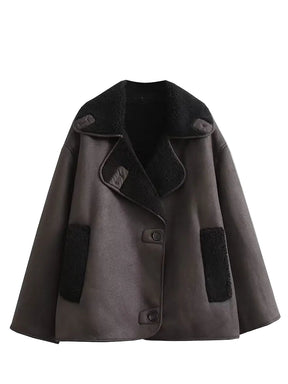 Kvinder Tykt Varmt Outwear Kunstlæder Jakker Efterår Vinter Vintage Langærmede Lapel Frakker Mode Dame Streetwear Top