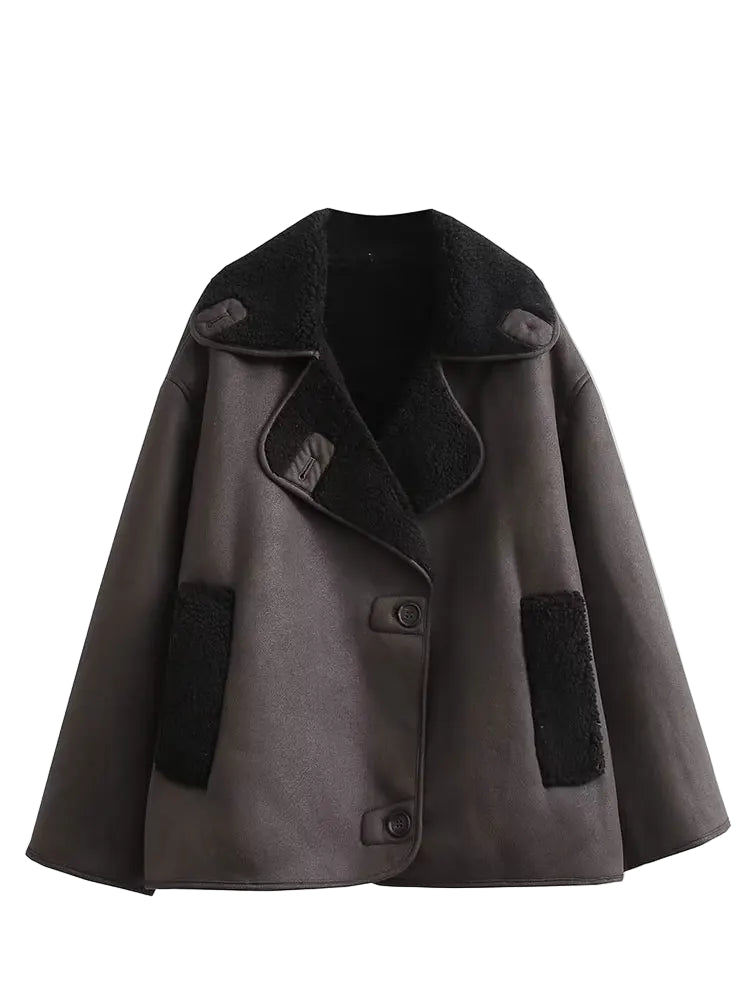 Kvinder Tykt Varmt Outwear Kunstlæder Jakker Efterår Vinter Vintage Langærmede Lapel Frakker Mode Dame Streetwear Top