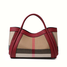 Canvas & Cowhide Leather BB Handbag – Luxury Retro Checkered Tote for Women | Large Capacity & Timeless Style