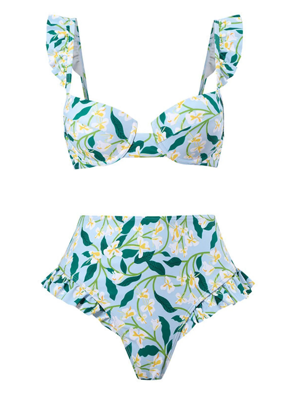 S- XL trykt bøyle badedrakt for kvinner Bikini med høy midje Dame badetøy Tredelt bikinisett Badedrakt Swim V4106