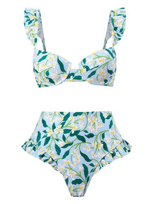 S- XL Gedrukt Onderbreed vrouwelijk Swimsuit High Taille Bikini Dames Swimwear drie-stuks Bikini Set Bather Bathing Suit Swim V4106