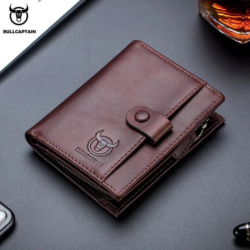 BULLCAPTAIN™ RFID Men’s Genuine Leather Wallet – Anti-Theft & Anti-Pickpocket -Zipper Coin &Card Holder