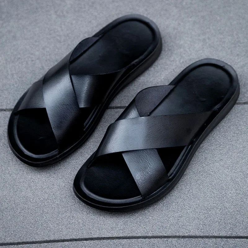 Zapatillas de cuero genuinas italianas para hombres: pisos de verano livianos hasta el tamaño 47