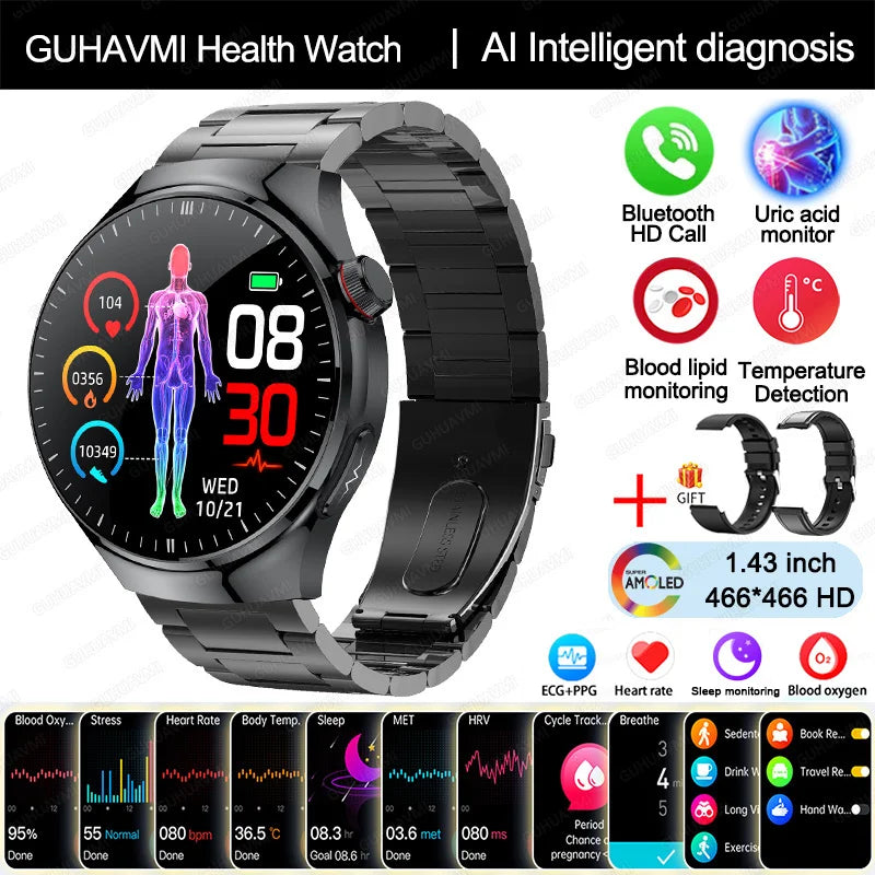 Nuovo grado infermieristico Smart Watch Blood Ossigeno sangue Lipide Acido urico ECG+Ppg Temperatura corporea Bluetooth Call Smartwatch