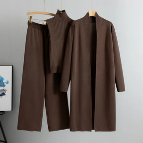 Spring & Autumn 3-Piece Women's Knitwear Set – Vintage-Inspired Lounge Outfit with Cardigan, Top & Pants