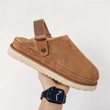 Women's Suede Gold Clog Platform Back Strap Clogs – Large Size, Casual Autumn Design