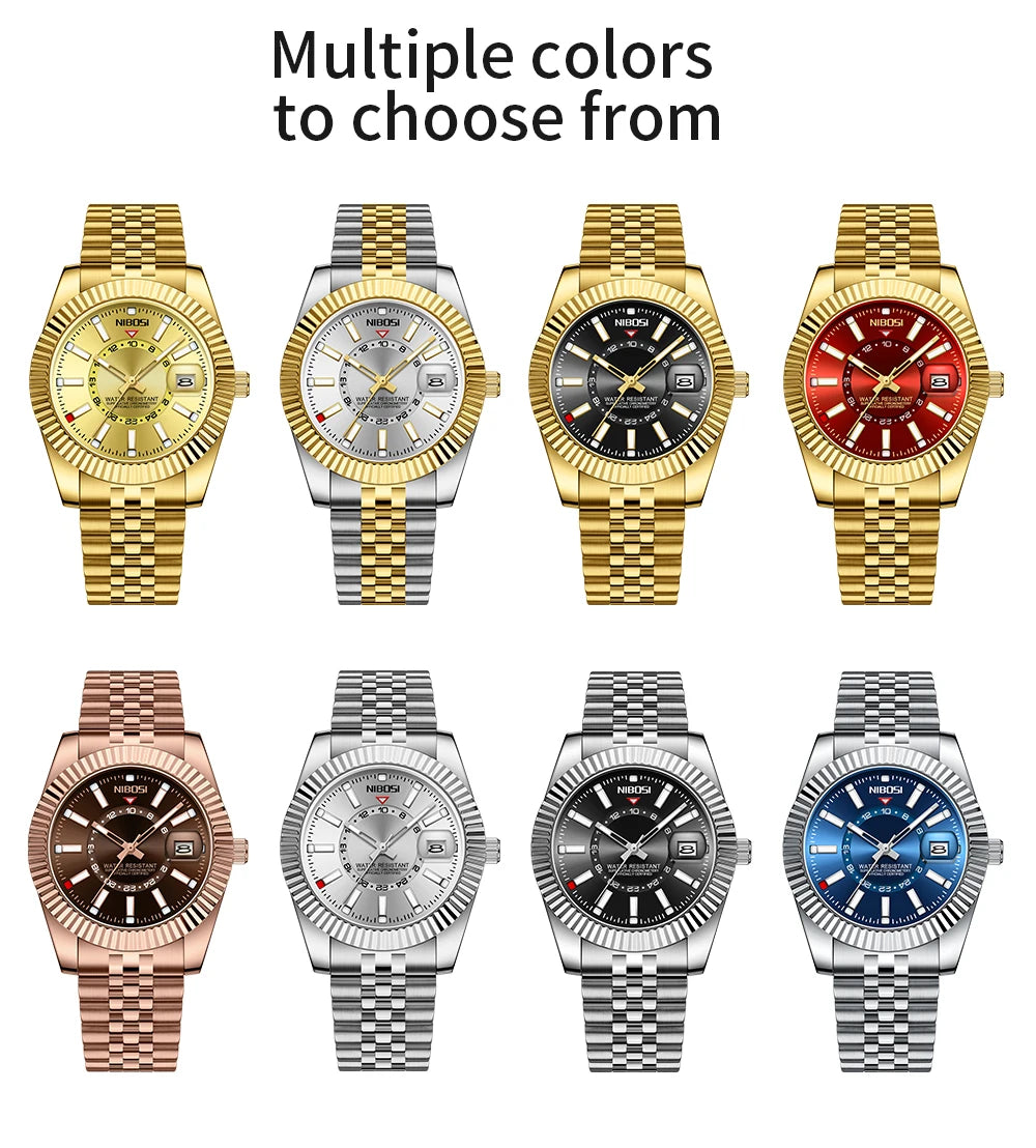 MIAMI EXPRESS NIBO - Luksus-armbåndsur til mand Vandtæt sport lysende dato herreur Quartz rustfrit stål herreure