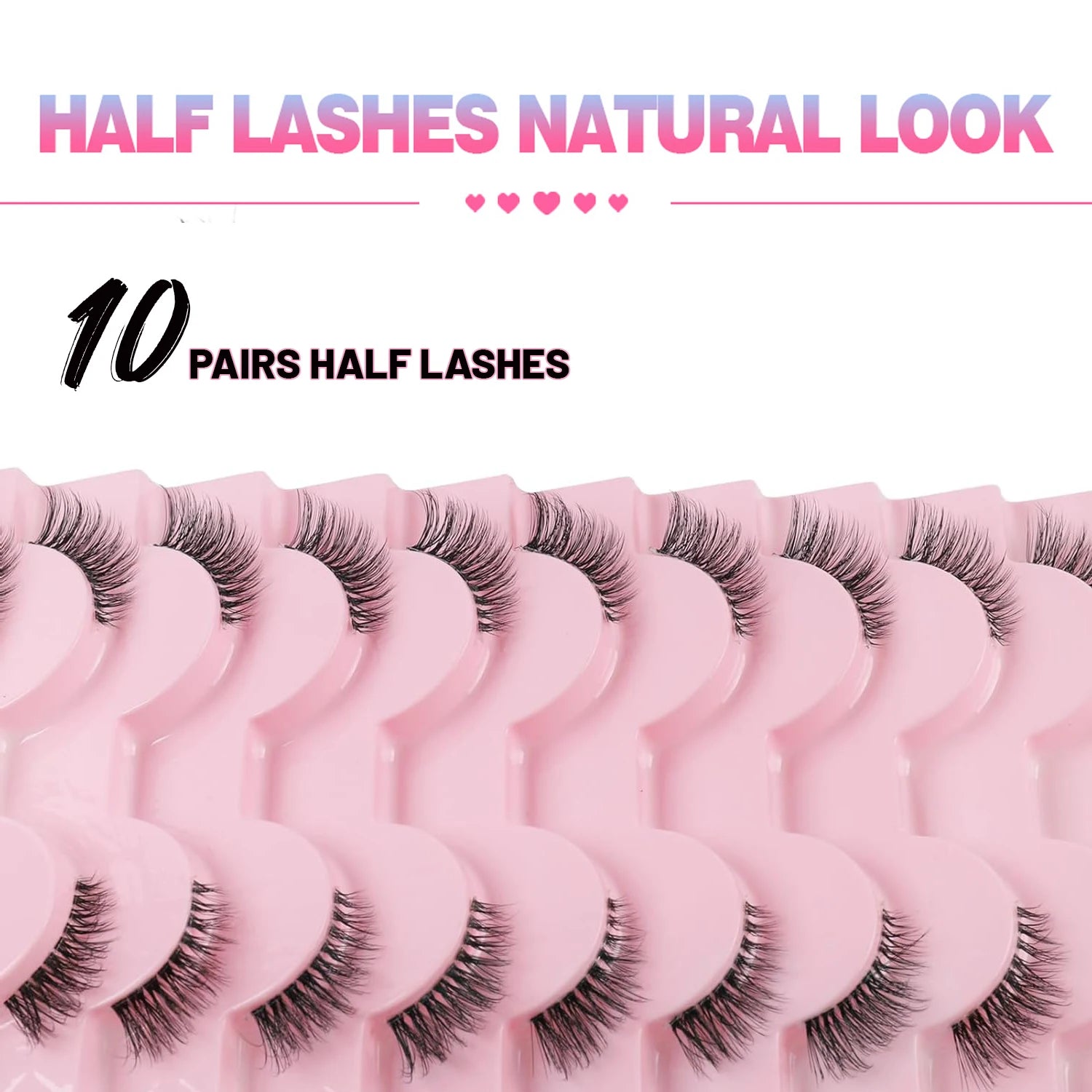 Half Eyelashes – 10 Pairs Natural Wispy Cat Eye Lashes, 10mm Thick & Lightweight Short False Lashes