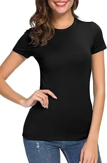 Camiseta básica feminina Slim Fit – Mangas curtas & Pescoço redondo