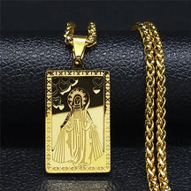 Medaglia della Vergine Maria Collana con ciondolo Nostra Signora di Guadalupe Collana unisex in acciaio inossidabile color oro