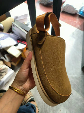 Women's Suede Gold Clog Platform Back Strap Clogs – Large Size, Casual Autumn Design