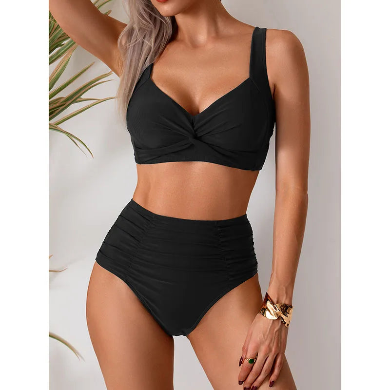Conjunto de biquíni de cintura alta biquini banho feminino duas peças maiô beachwear com decote em v fatos de banho feminino
