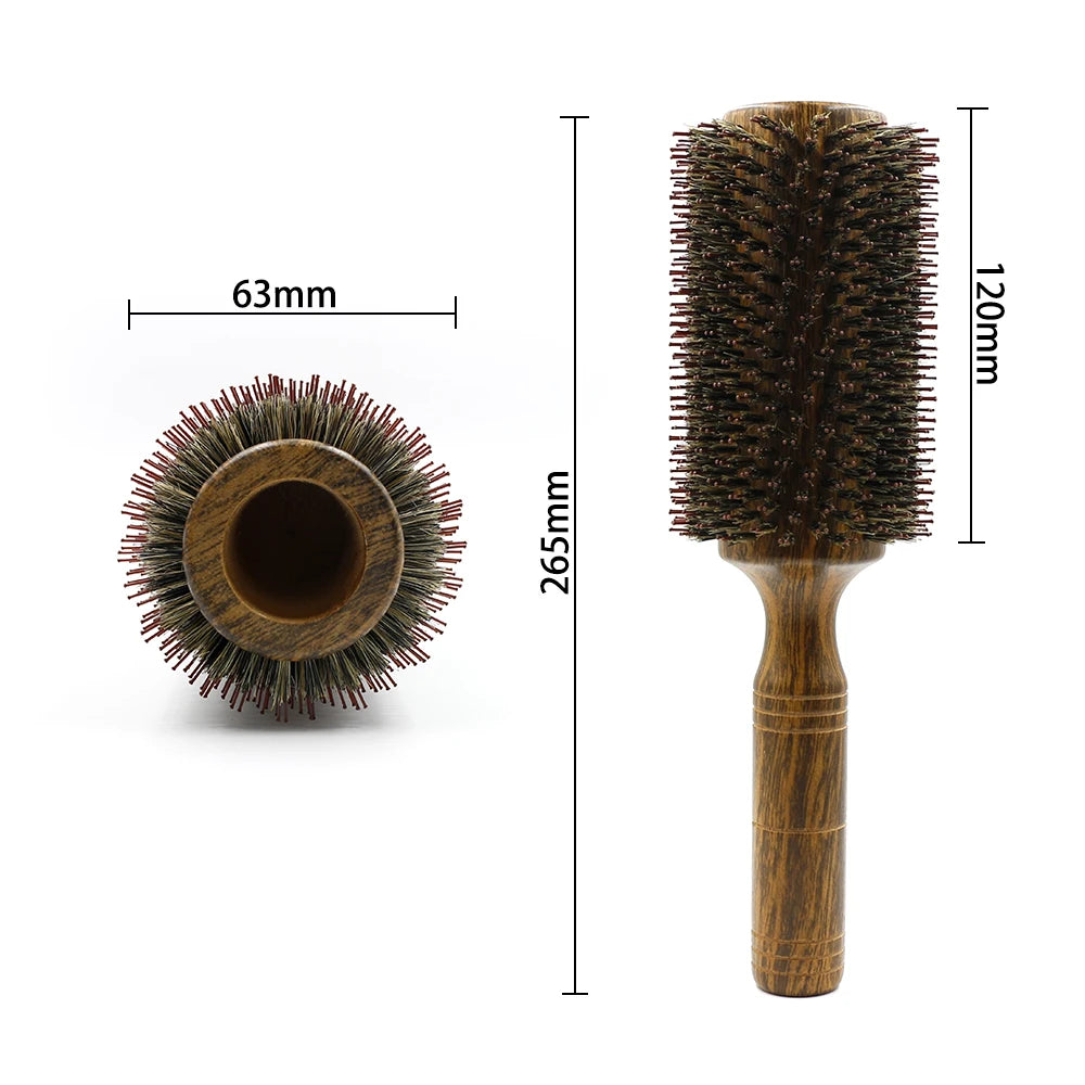 Spazzola per capelli rotonda professionale con setole di cinghiale per donne e uomini, pettine per acconciature, parrucchiere, parrucchiere, spazzola rotonda in legno