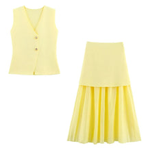 Women’s Knitted Skirt Set – V-neck Sleeveless Slim Vest & Patchwork Loose Skirt | Casual & High Street Fashion