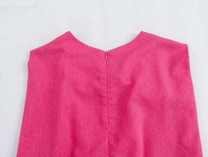 Elegant damekjole med udskæring i taljen – O-hals, ærmeløs, slim fit, splitnederdel