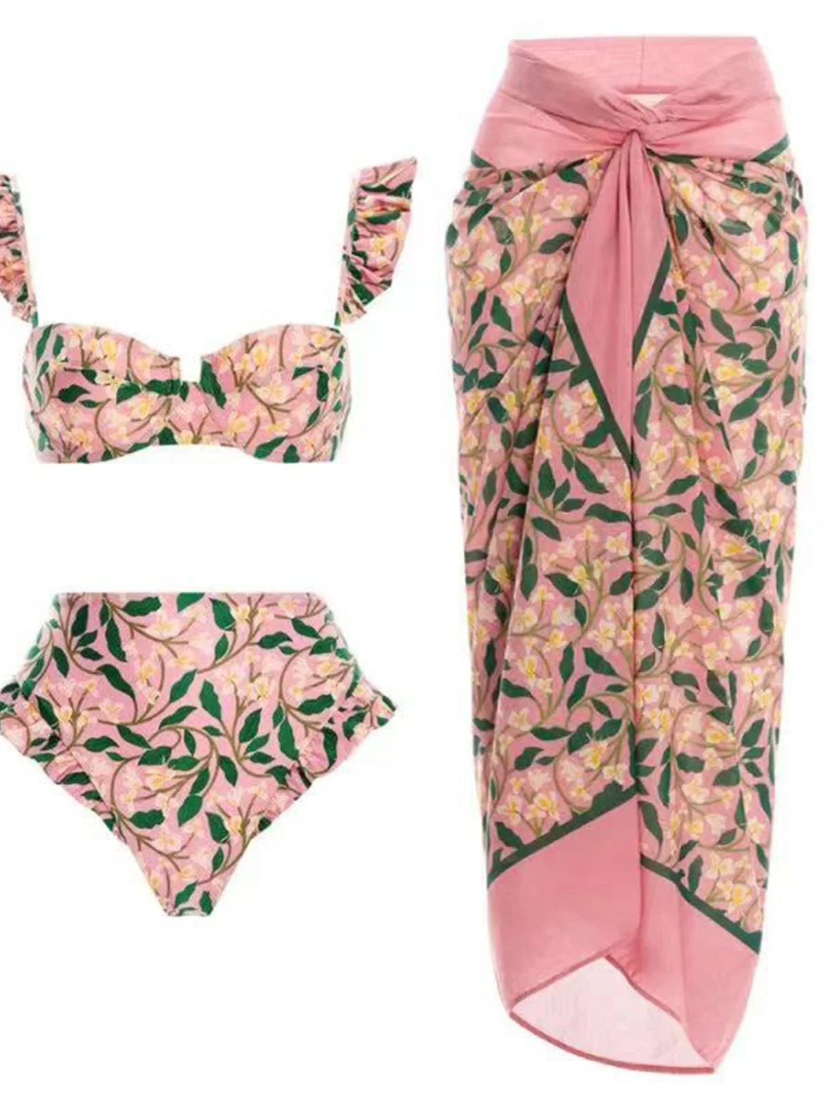 S- XL trykt bøyle badedrakt for kvinner Bikini med høy midje Dame badetøy Tredelt bikinisett Badedrakt Swim V4106