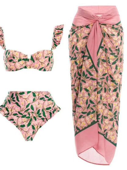 S- XL trykt bøyle badedrakt for kvinner Bikini med høy midje Dame badetøy Tredelt bikinisett Badedrakt Swim V4106