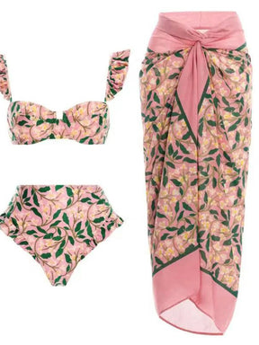S- XL Gedrukt Onderbreed vrouwelijk Swimsuit High Taille Bikini Dames Swimwear drie-stuks Bikini Set Bather Bathing Suit Swim V4106
