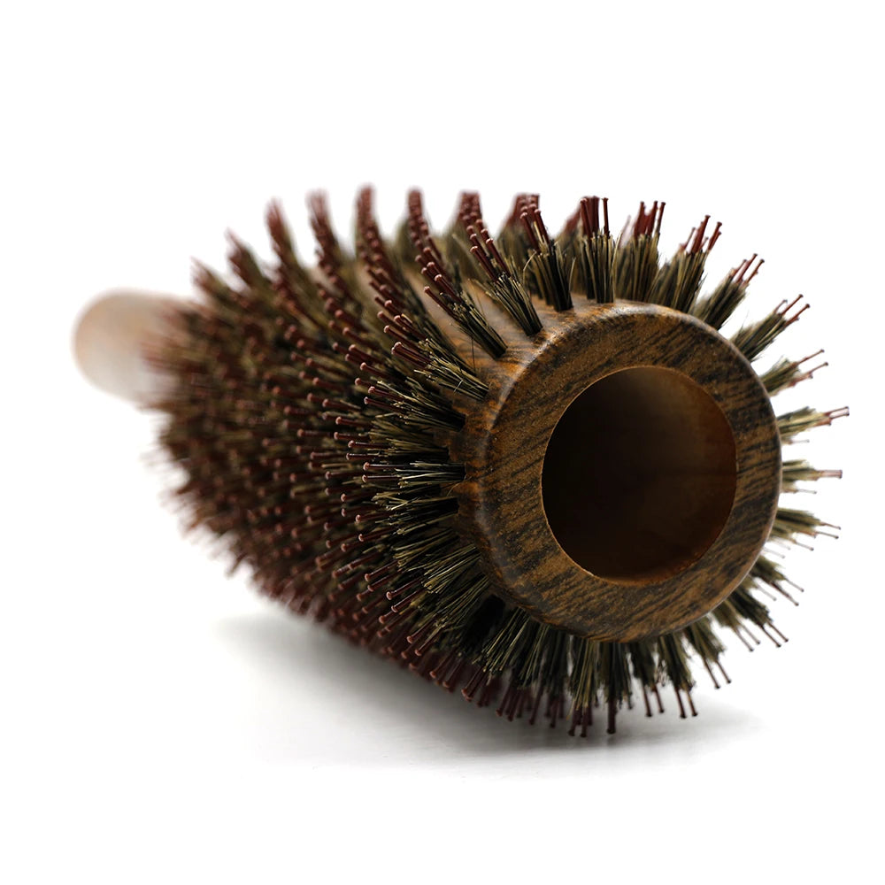 Spazzola per capelli rotonda professionale con setole di cinghiale per donne e uomini, pettine per acconciature, parrucchiere, parrucchiere, spazzola rotonda in legno