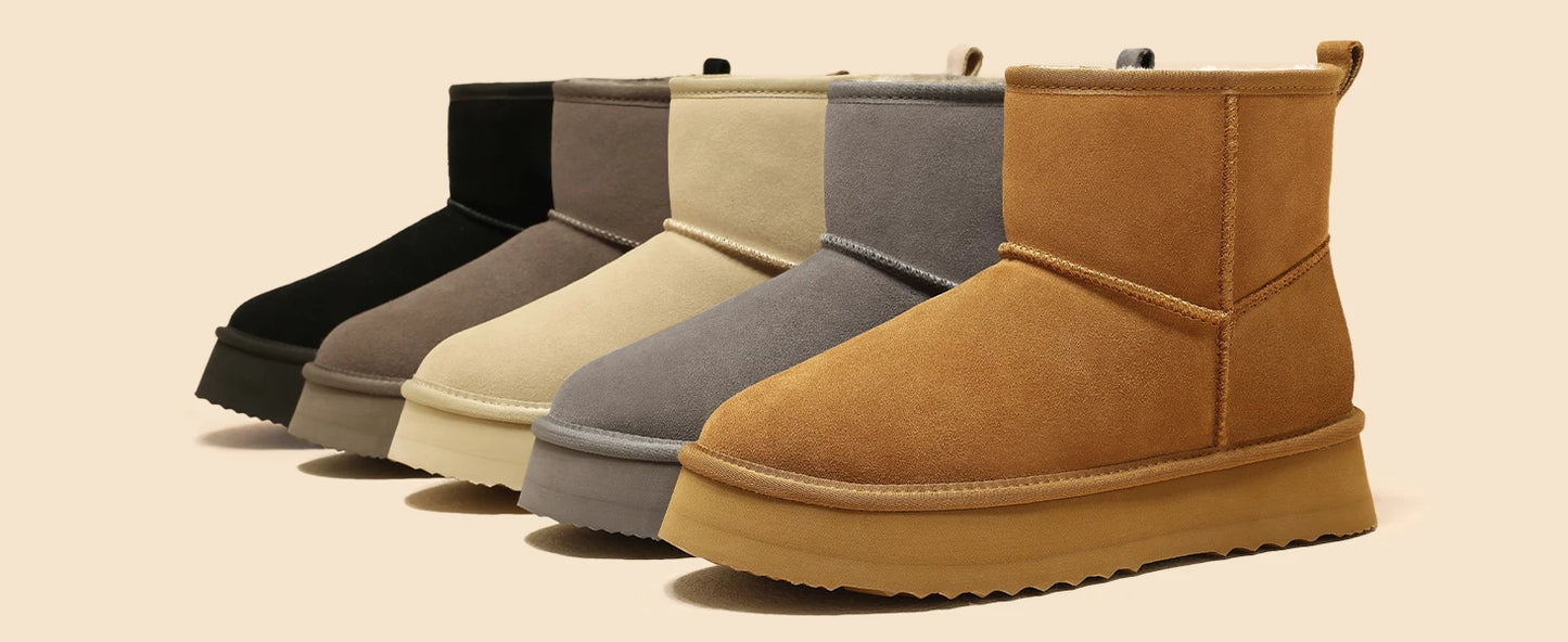Women’s Warm Mini Mid-Calf Snow Boots – Thick-Bottomed, Fur-Lined Suede, Ultra-Comfortable Winter Shoes