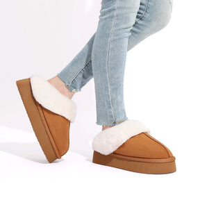 Slippers de plate-forme Funke Fluffy chaude - en daim doux, semelle Antisiskid et mousse à mémoire