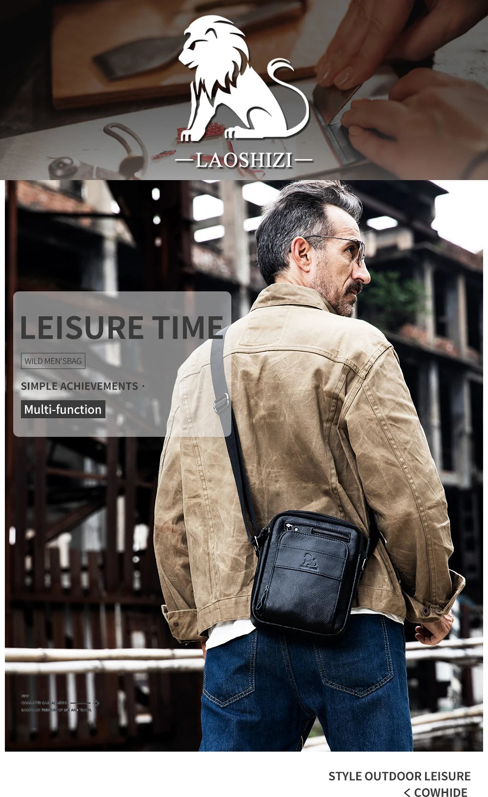 Sac bandoulière rétro en cuir pour homme – Cuir de vachette de qualité supérieure, style intemporel & Fonctionnalités quotidiennes