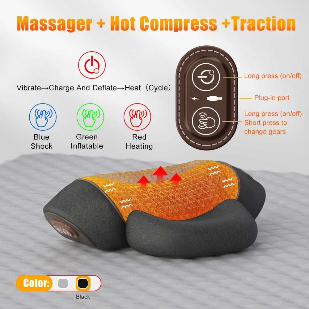 Travesseiro massageador elétrico de pescoço, compressa quente, massagem vibratória, travesseiro relaxante, suporte para coluna, travesseiro massageador