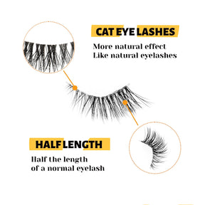 Half Eyelashes – 10 Pairs Natural Wispy Cat Eye Lashes, 10mm Thick & Lightweight Short False Lashes