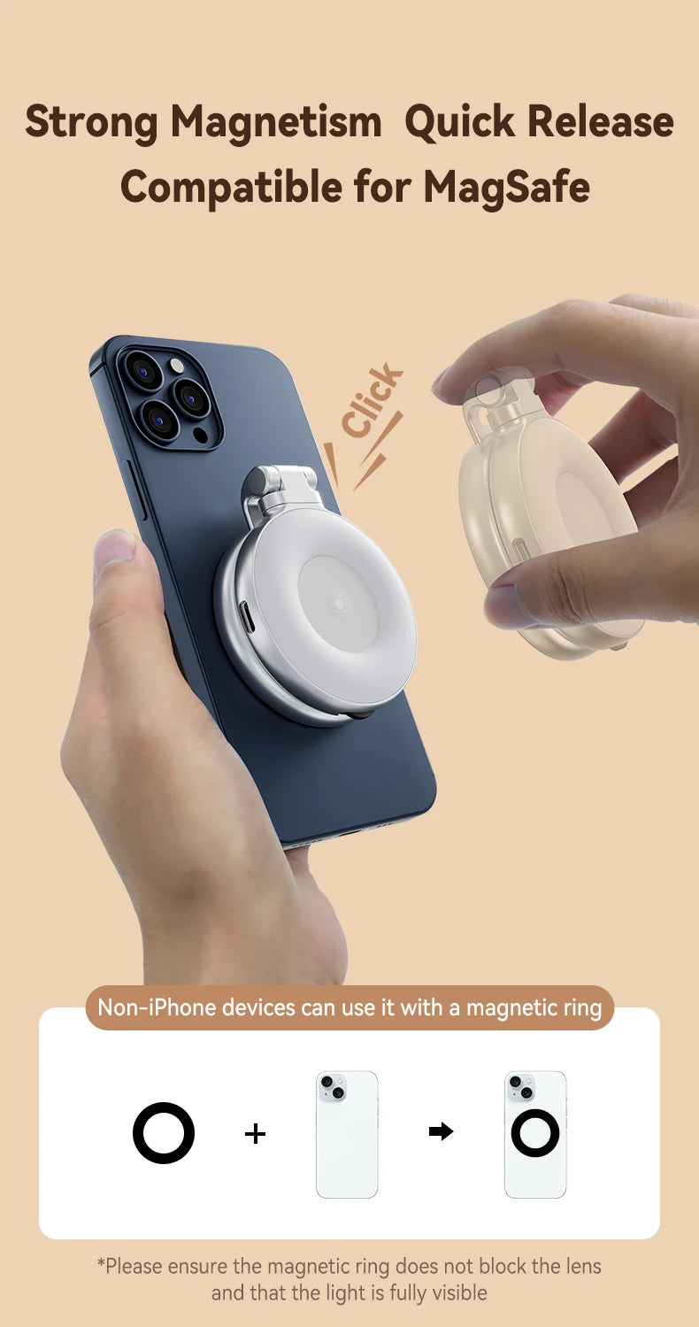 Telesin smartphone magnetische vullamp Mini selfie licht 3 modi verstelbare helderheid voor iPhone Xiaomi Huawei Samsung telefoon