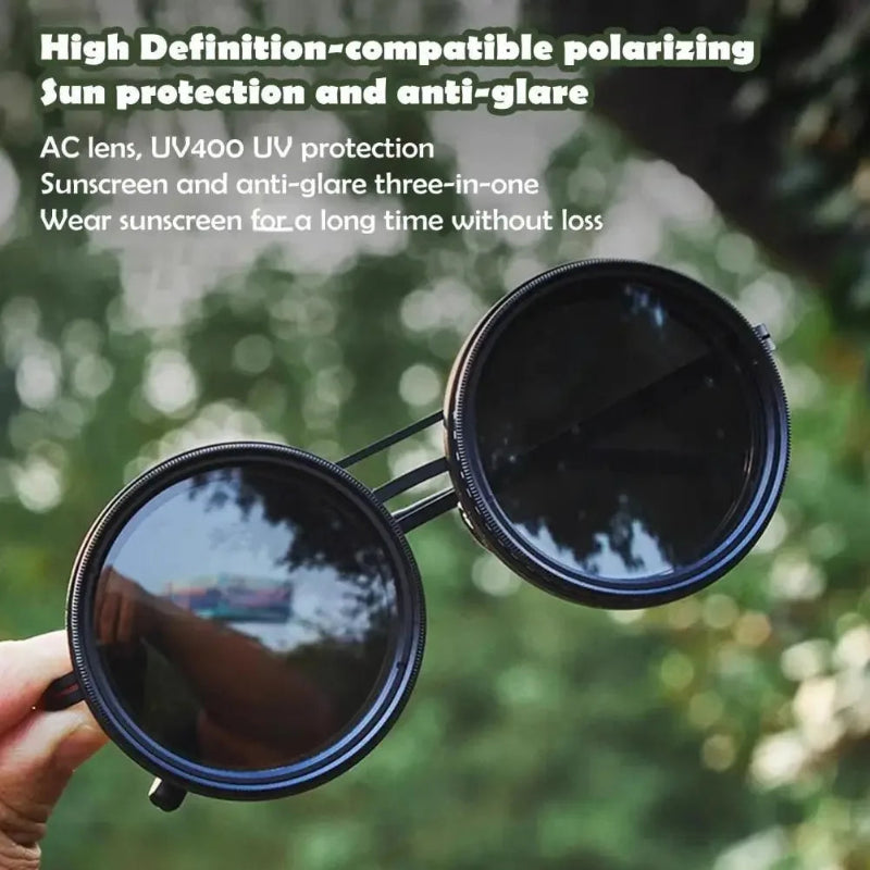 Sunglasses - Manual Dimming Sunglasses Vintage Steampunk Round Rotatable Adjustment Glasses Mountaineering Fishing Polarized Lenses