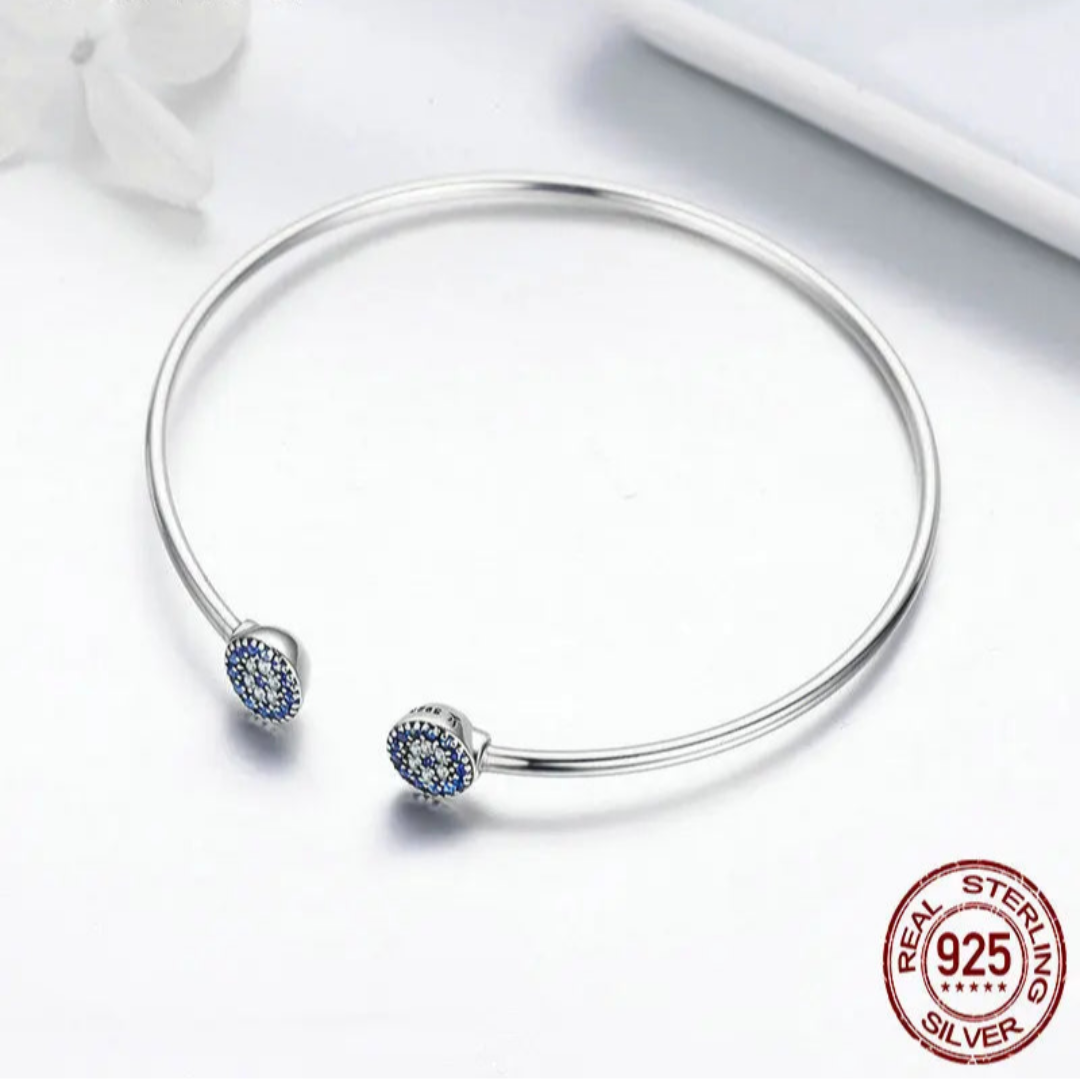 Armbånd - 100% 925 Sterling Sølv Blå Zircon Lucky Eyes Armbånd til Damer Åben manchet Armring Klassiske Luksus smykker