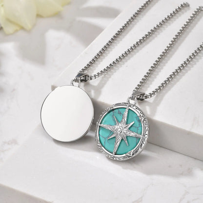 Collana con pendente turchese a otto stelle in acciaio inossidabile ‌, ipoallergenico