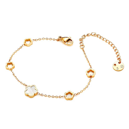 Luxe élégant vert blanc coquille fleur - trèfle à quatre feuilles boucles d'oreilles collier bracelets étanche en acier inoxydable ensembles de bijoux pour les femmes