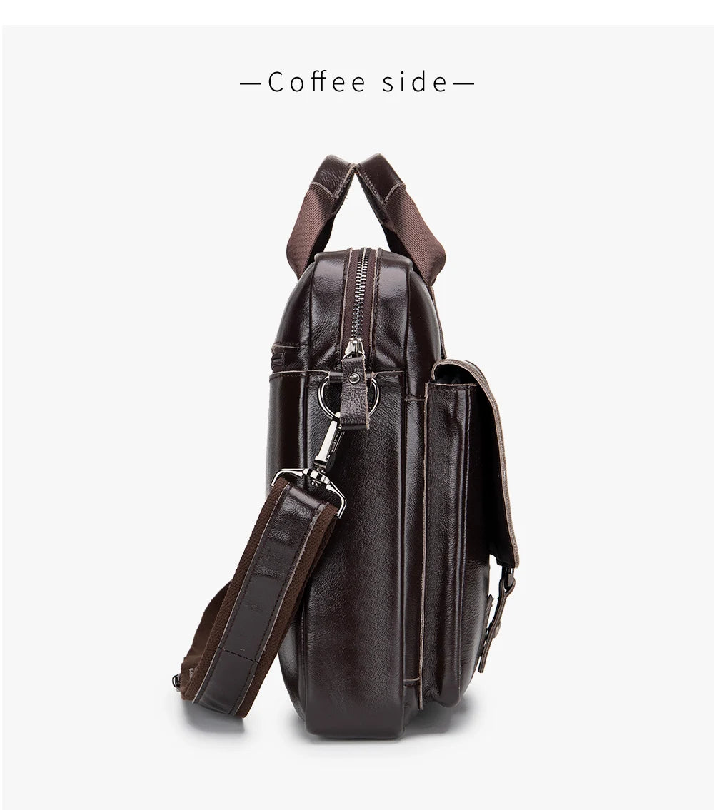 Genuine leather Unisex briefcase with double front pockets, large capacity computer bag, diagonal cross handbag  - Free Shipping to Europe