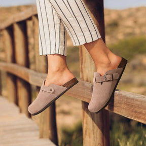 Genuine Suede Clogs – Unisex Comfort with Arch Support & Cork Footbed
