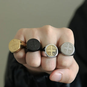 St. Benedict Cross Titanium Steel Ring – Christian Religious Jewelry Unisex