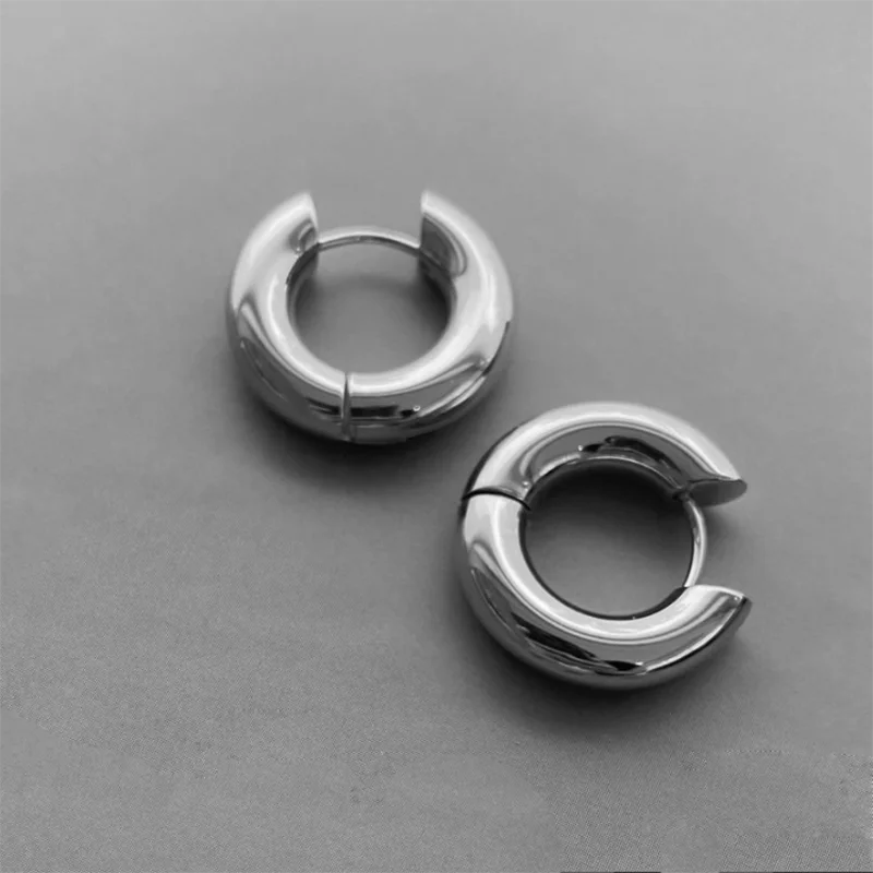 Women's Stainless Steel Hoop Earrings – Smooth, Chunky Round Huggie Jewelry - 20mm