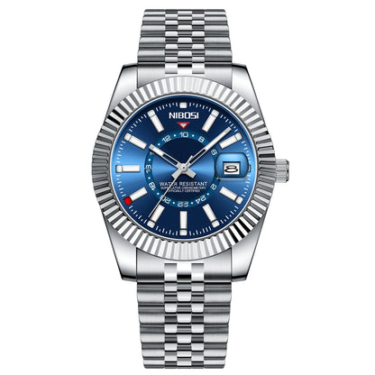 MIAMI EXPRESS NIBO - Luksus-armbåndsur til mand Vandtæt sport lysende dato herreur Quartz rustfrit stål herreure
