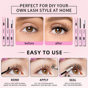 Iseen DIY segmentée fausses de cils ensemble de cils de grande capacité livre de cils en cluster avec de la colle, retirer la colle, twezeer, pinceau