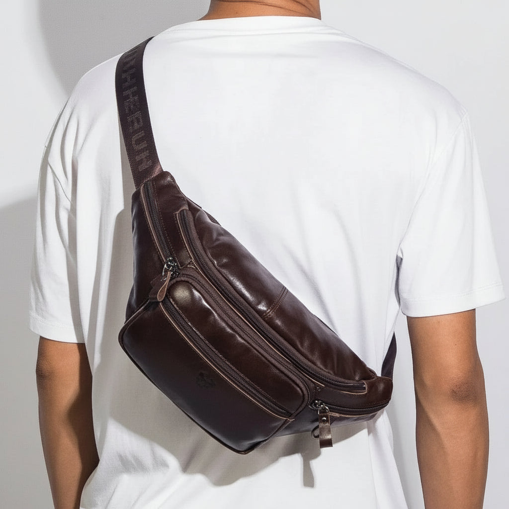 Midjeväska i äkta läder Casual Crossbody