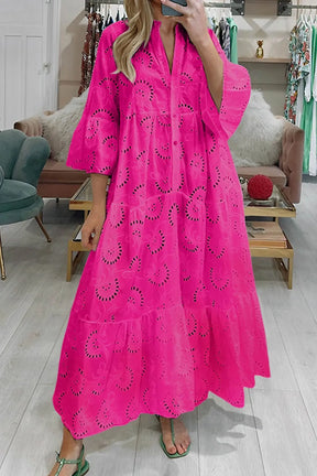 Xxs-3xl abito vuoto in forma sciolta per donne estate eleganti ricami vintage solidi abbracci casual manica di bagliori a v-collo