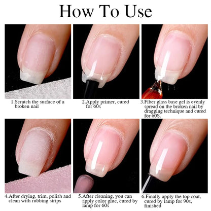 15ml base de borracha de fibra de vidro gel esmalte para unhas quebradas reparado construção rápida transparente embebe fora verniz de gel de construção uv