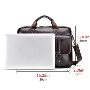 Genuine leather Unisex briefcase with double front pockets, large capacity computer bag, diagonal cross handbag  - Free Shipping to Europe