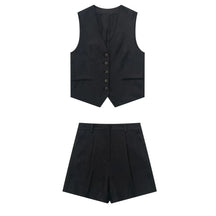 Women’s Linen Vest Shorts Set – V Neck Chic Summer Casual  Office Outfit